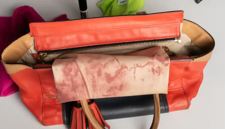 stained lining of a bag